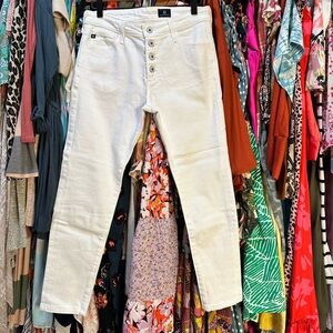AG high-rise skinny ankle white button front jeans